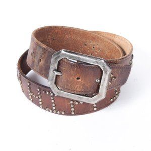 Rich Hippie Metal Bead Embellished Hand-Made/Stained Leather Belt Brown 32/34